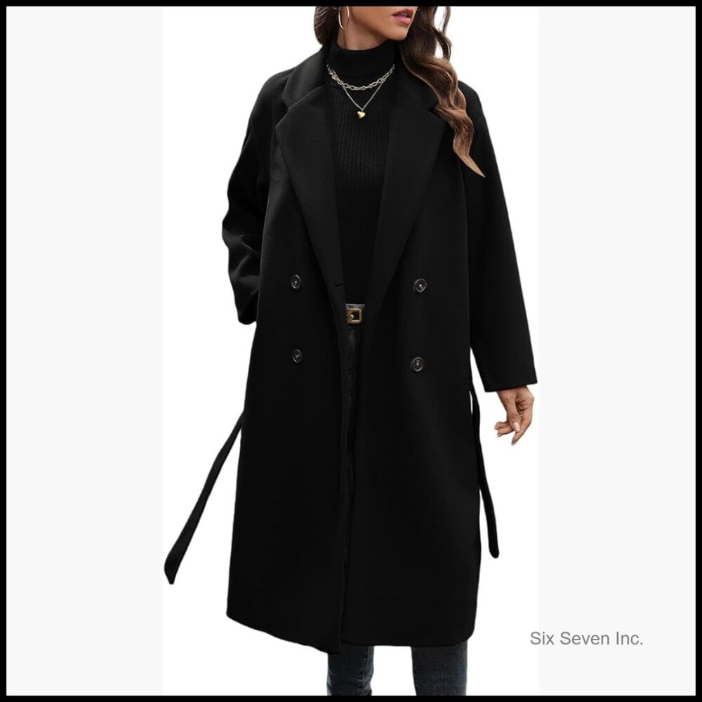 Women's Wool Blend Double Breasted Trench Coat Notch Lapel Peacoat